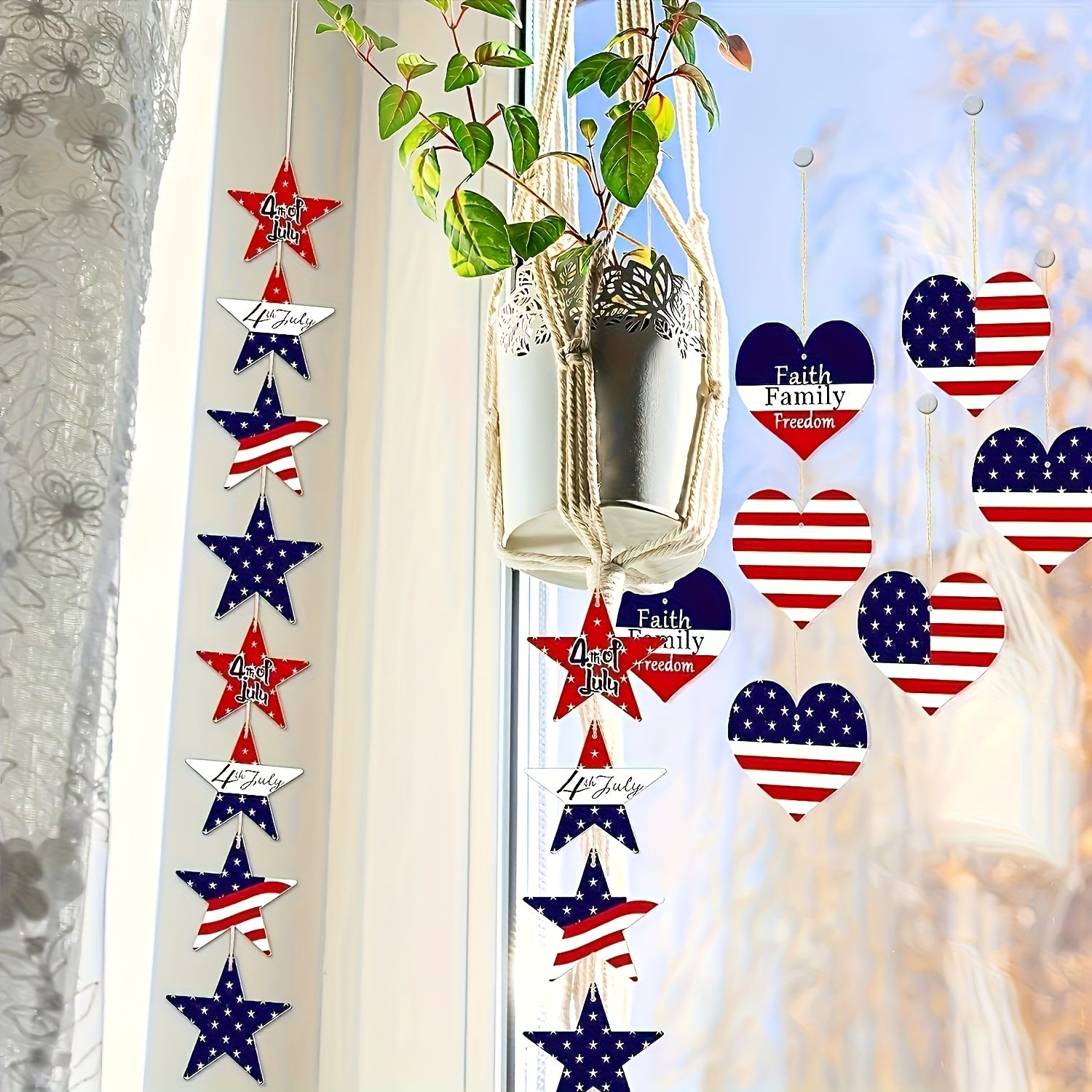 Independence Day Patriotic Wooden Decorations, 4th Of July Wooden Decorations With String For Memorial Day Decorations, Veterans Day Independence Day Party Supplies