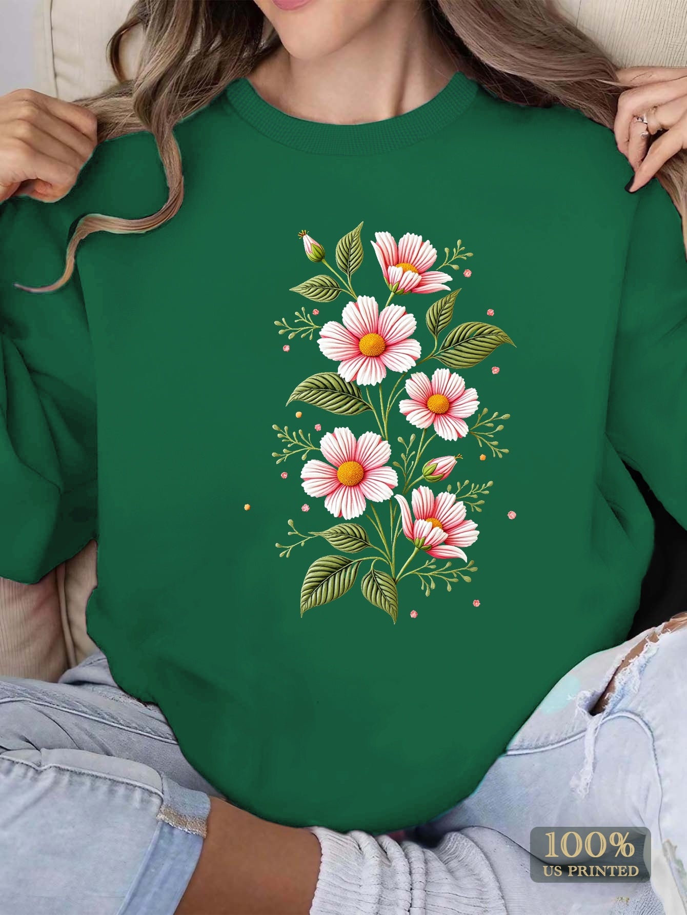 Embroidered Floral Design Women'S Plus Size Sweatshirt