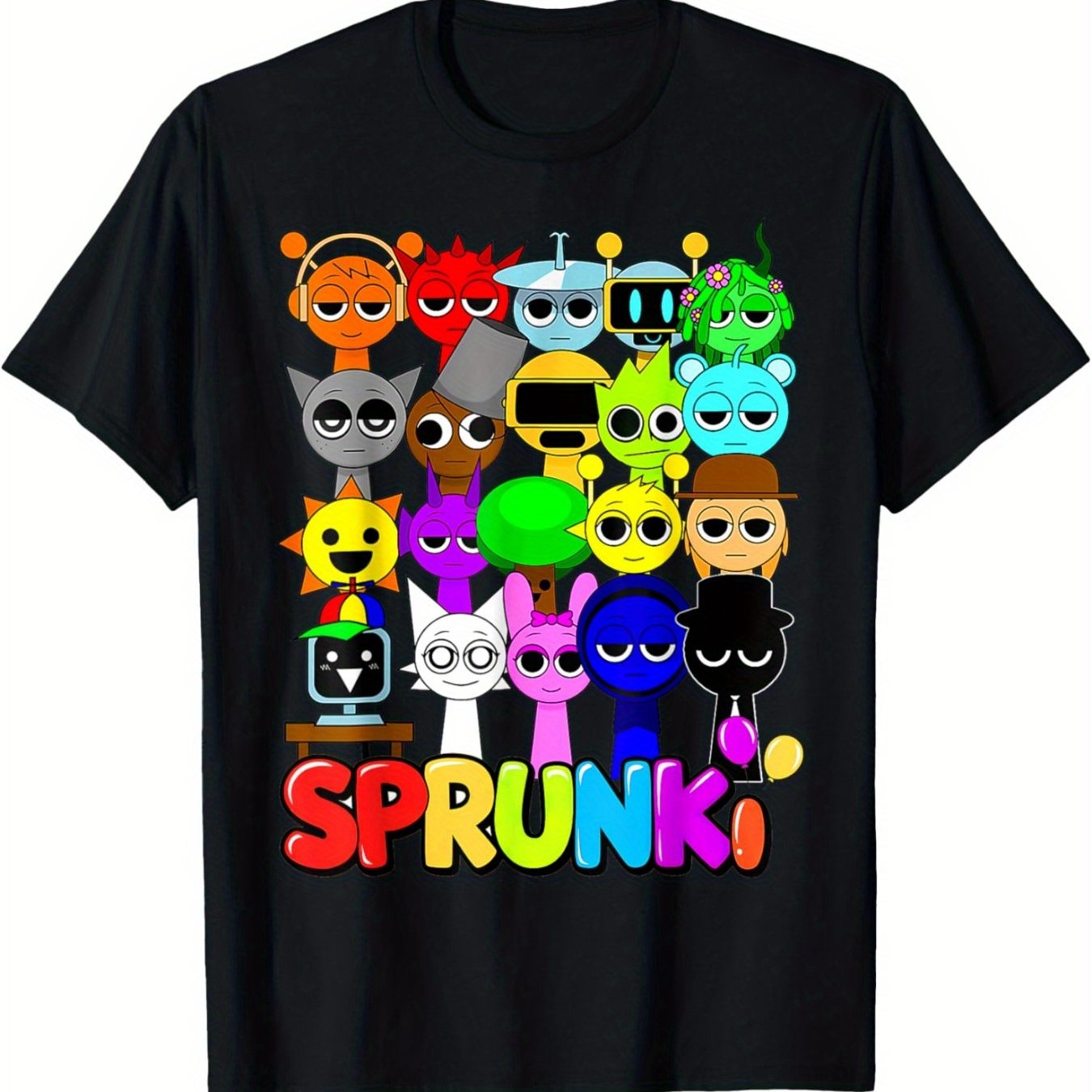 Cotton Sprunki Boys & Girls Colorful Cartoon Characters Tee | Breathable, Moisture-Wicking Crew Neck Short Sleeve Shirt - Casual Streetwear Fashion for Youngsters, Funny, Bottoming Shirt, Comfortable Top