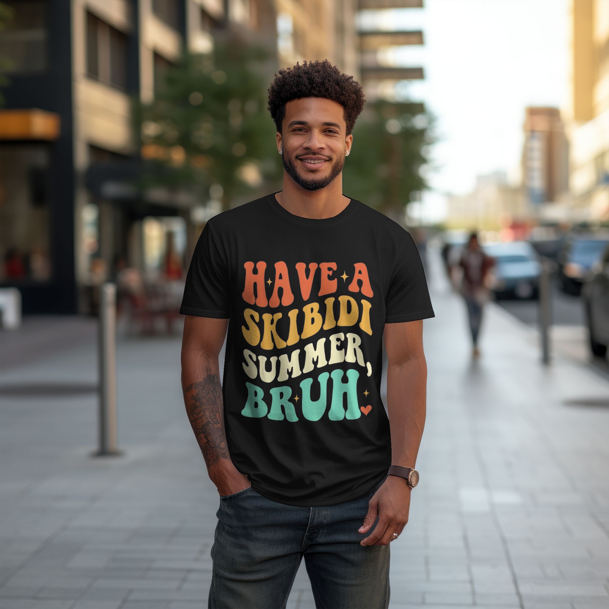 Skibidi Summer Bruh Graphic T-Shirt - Black Tee with HAVE A SKIBIDI SUMMER, Bold Typography Streetwear - Loose Fit Shirt for Men & Women - Beach, Parties, Everyday Casual Outfits - All-Season Comfort, Beach T Shirt, Party Att