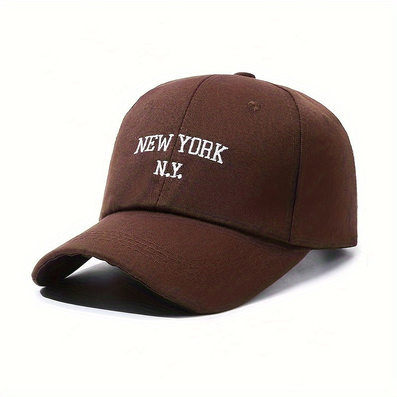 1pc New York Embroidered Baseball Cap - Adjustable Snapback, Sun Protection, Polyester Blend, Black with White NYC Lettering, Outdoor Sports Hat for Men & Women, Sun Protection Hat | Sixpanel Hat | Polyester Blend Cap