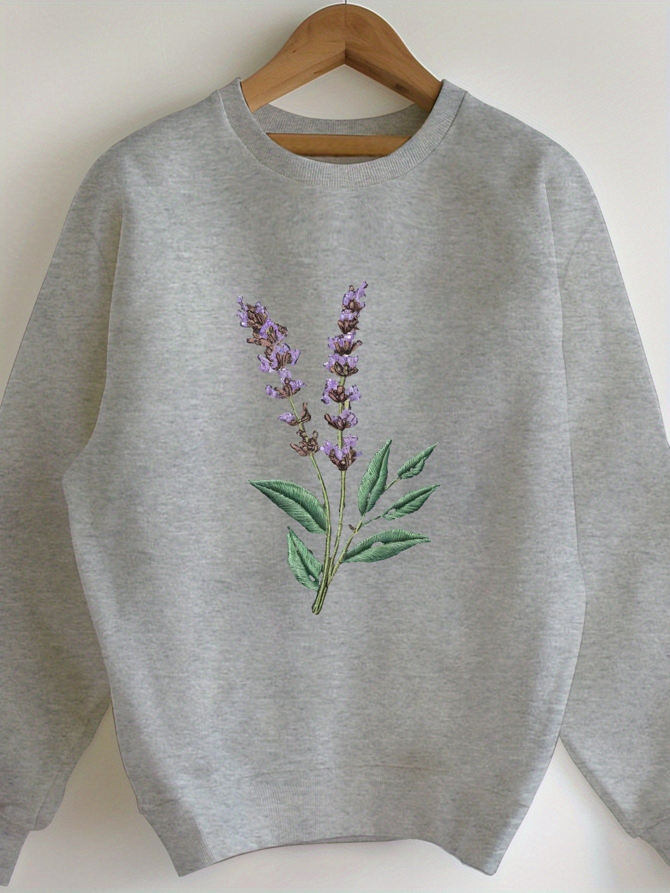 Teediy Lavender Sprig Embroidered Design Women'S Sweatshirt