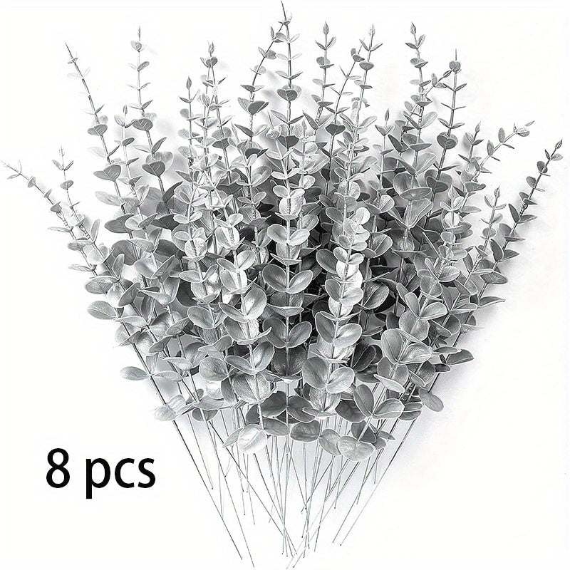 Eucalyptus Stems Artificial Eucalyptus Leaves Decor Eucalyptus Branches Fake Eucalyptus with Fake Leaves 15.35 inch Faux Eucalyptus Stem for Vase Wedding Bouquet Home (Silvery, Golden)