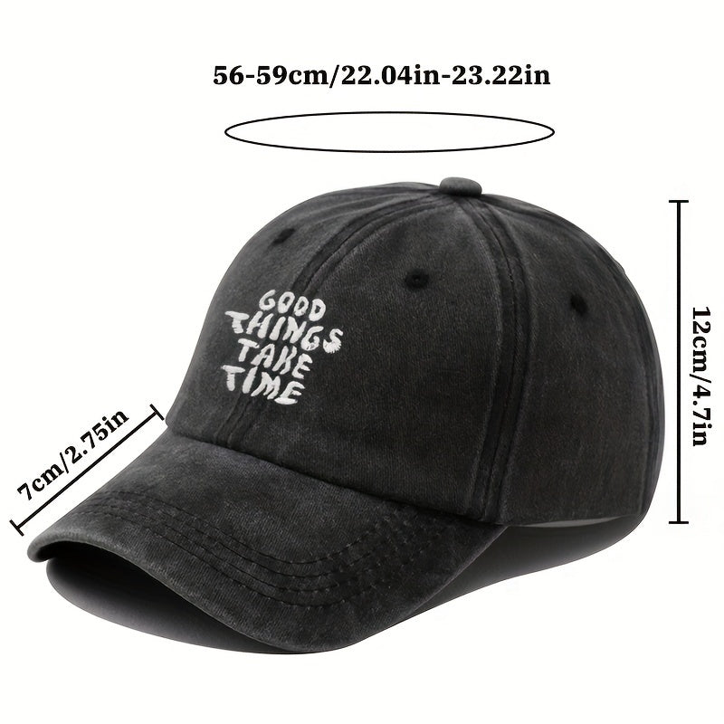 Vintage Washed Embroidered Letter Baseball Cap With Adjustable Peaked Curved Brim For Unisex Outdoor Travel, Camping, Sun Hat, Party, And Hip Hop