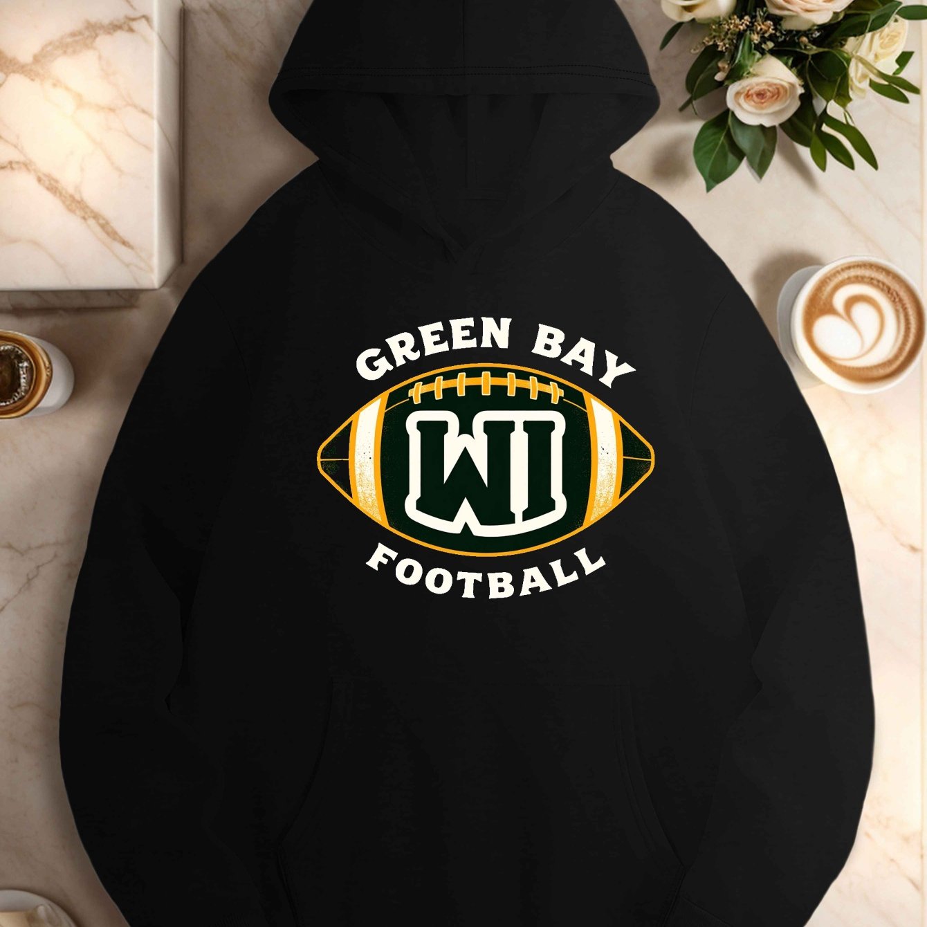 Women's Green Bay Football Hoodie - Casual Polyester Sweatshirt with Pockets, Long Sleeves, Machine Washable, Perfect for Fall/Winter