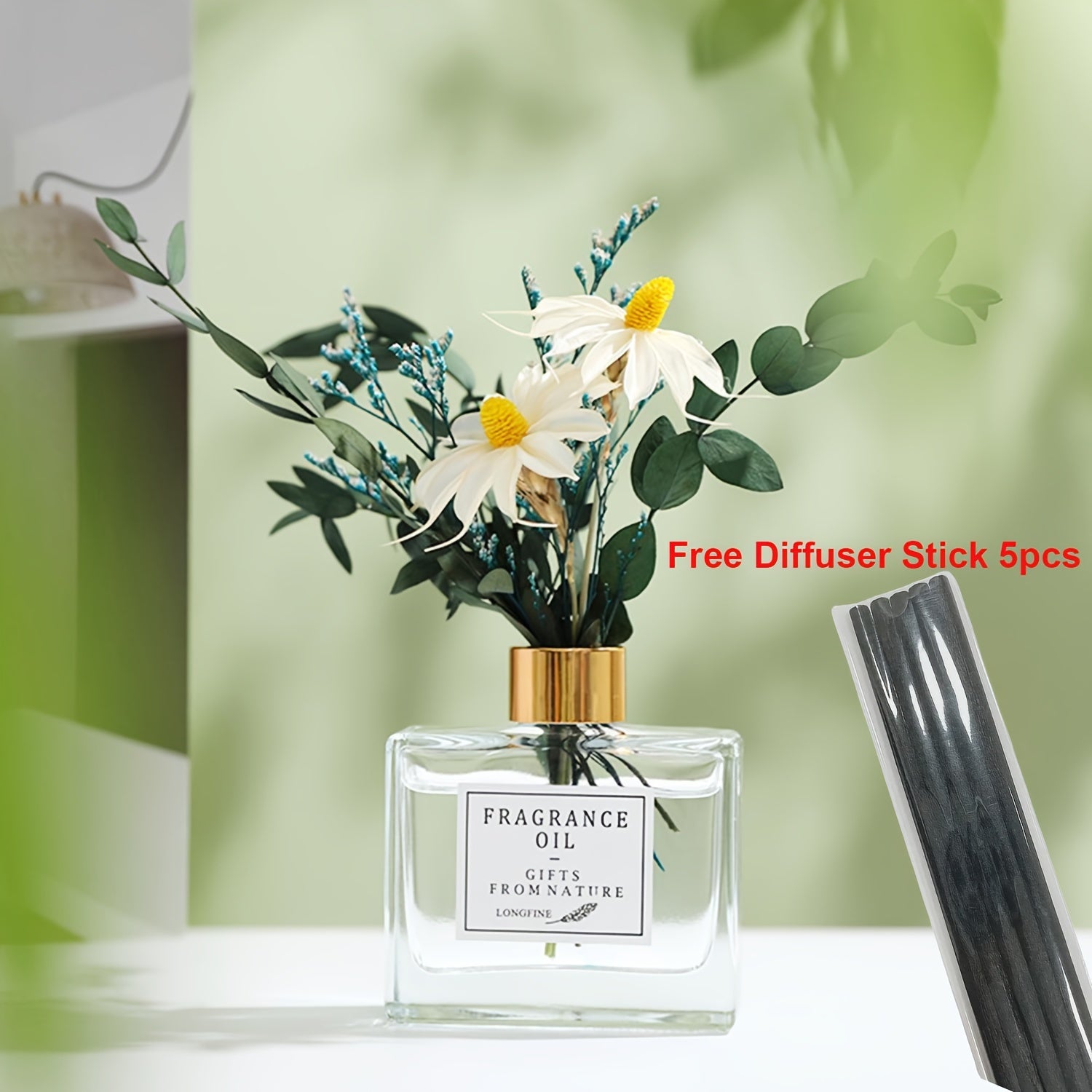 Jasmine Scent Reed Diffuser Sets 4.05 Oz(120ml) With Real Flower Diffuser Stick Home Fragrance Light Aroma Scented Home Décor Essential Oil