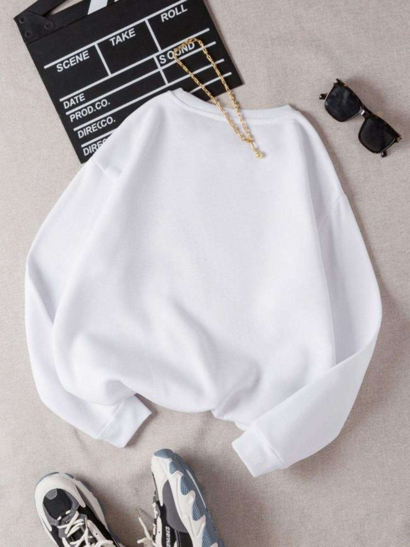 Women'S Casual Crew Neck Letter & flag Print Long Sleeve Pullover for Autumn/ Winter Knit White Sweatshirt
