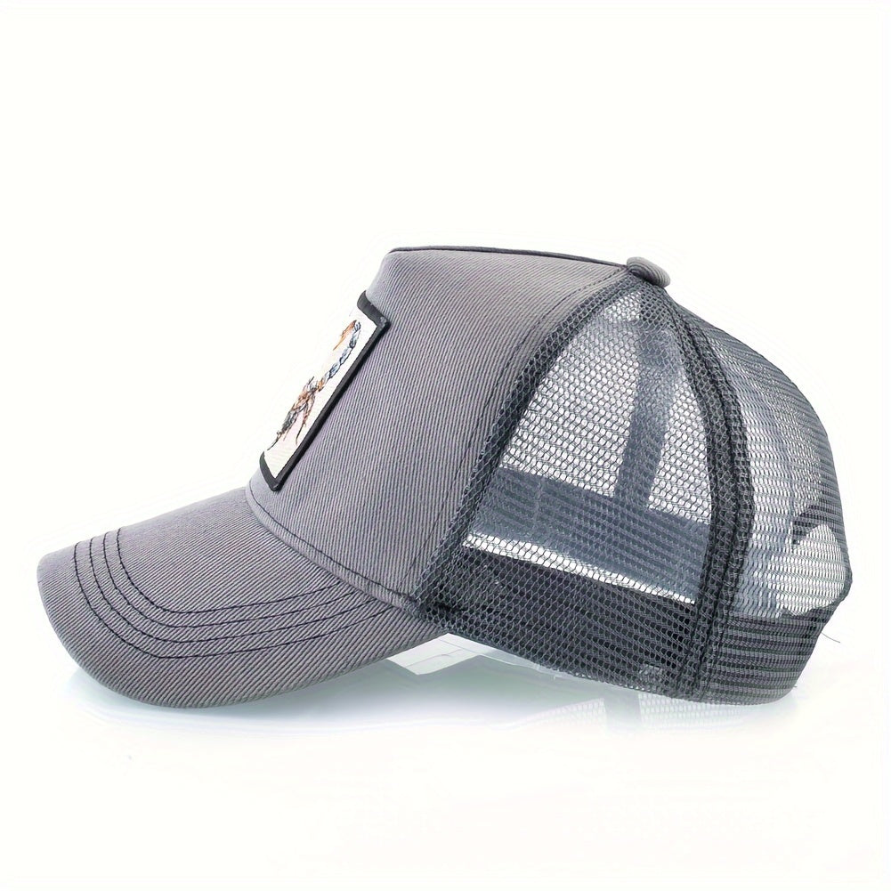 Unisex Embroidered Scorpion Baseball Cap - Breathable Mesh Trucker Hat for Outdoor Sports & Hip-Hop Style, Summer Casual Wear, Black & Beige Design with Bold