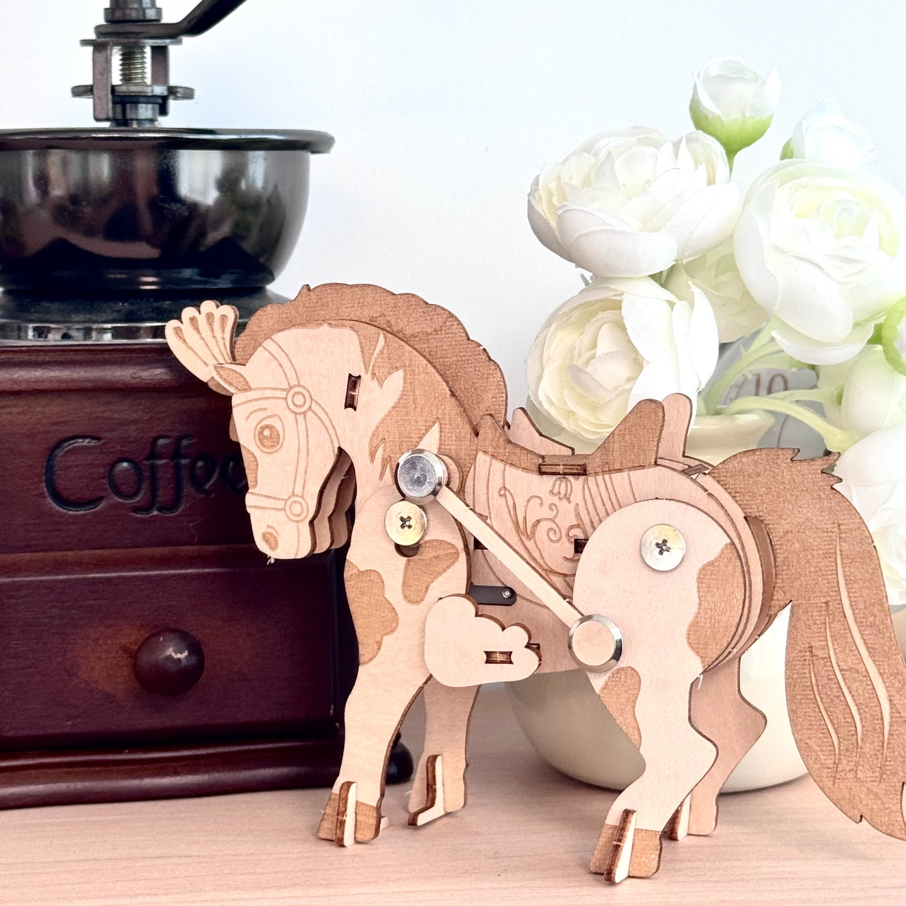 Walking Dressage Horse Handmade Wooden Dressage Horse Ornament Animal Theme Model Christmas Home Decoration Ideal For Holiday Gifts Suitable For Halloween Birthday Gifts