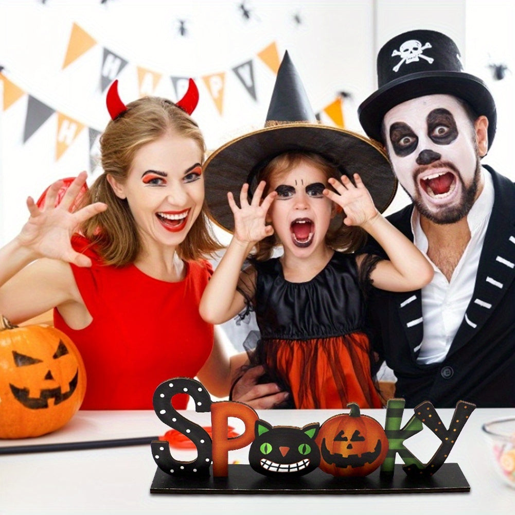 Happy Halloween Wooden Centerpiece Signs Halloween Table Decorations Pumpkin Table Centerpieces Sign for Halloween Party Dinner Coffee Table Topper Tiered Tray Decor