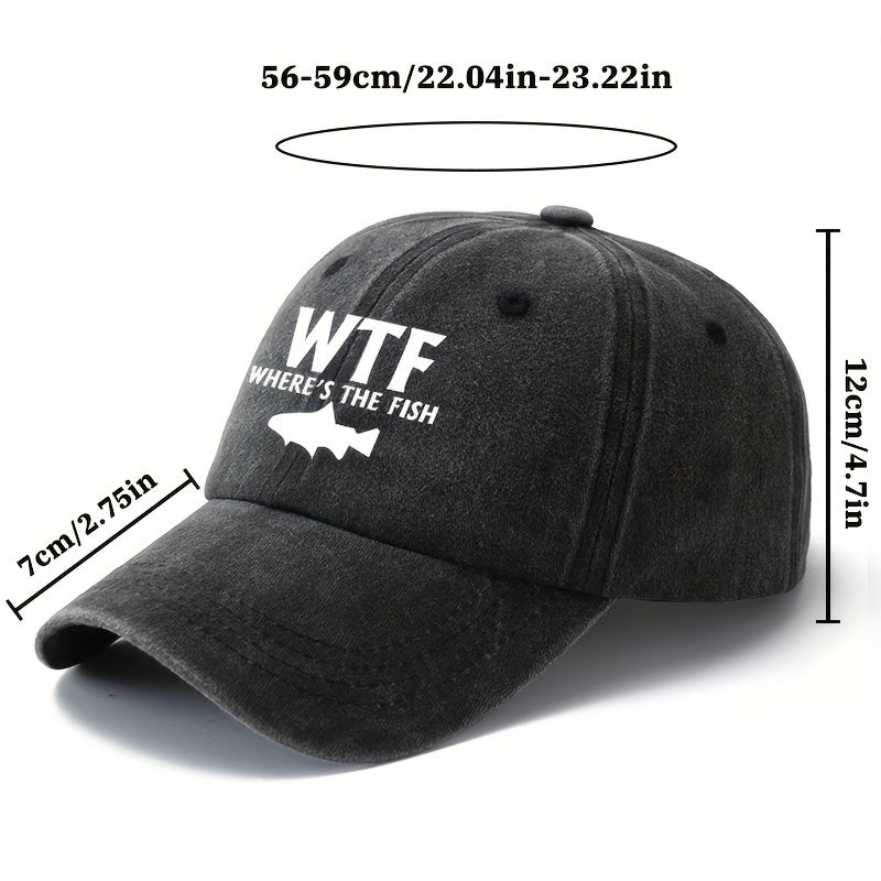 Unisex Embroidered Baseball Cap - WTF Where's The Fish, Polyester, Casual Style for Fishing, Camping, Hip-Hop, Dad Cap, Trucker Hat
