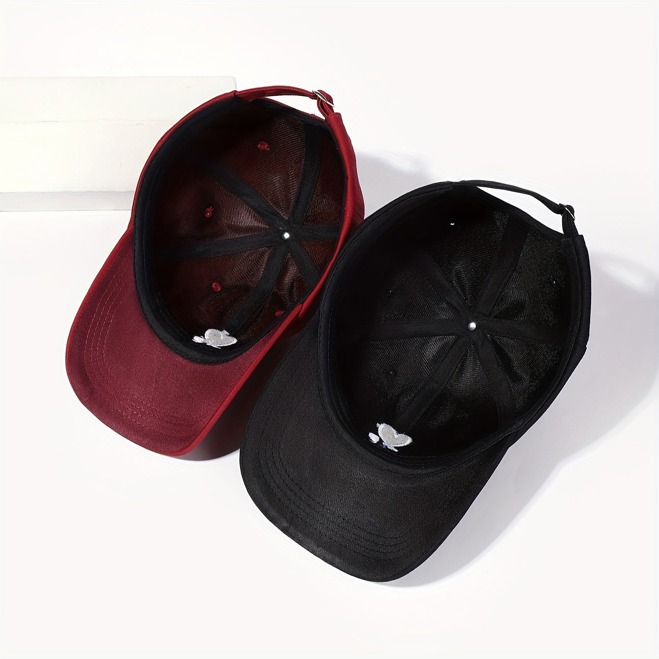 Unisex Embroidered Adjustable Sun Protection 2pcs Double Heart Baseball Caps - Woven Fabric, Hand Wash/Dry Clean, Holiday Theme Outdoor Leisure Hats, Casual Headgear | Adjustable Caps | Structured Cap