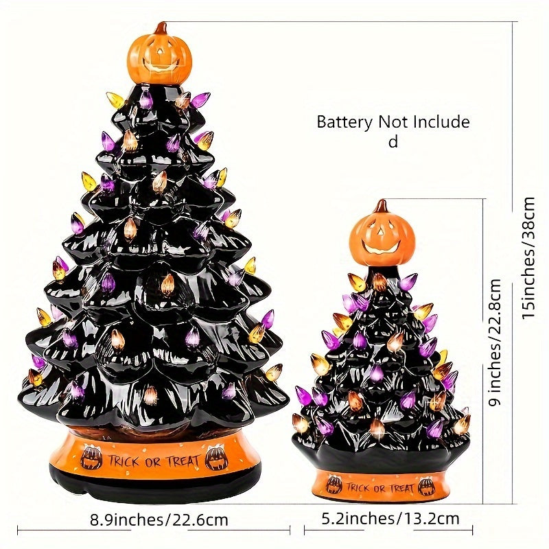 2025 Best Christmas Tree - Ceramic Tree for Halloween/Christmas Decoration Orange Pumpkin Head - Trick Or Treat- LED Light Up, Battery not Included - Christmas/Halloween Gift