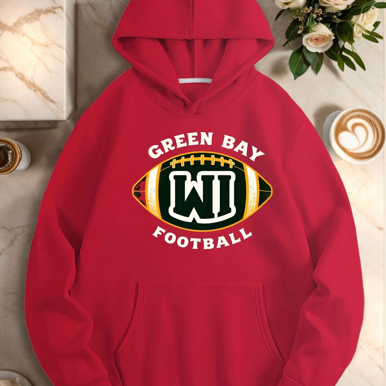 Women's Green Bay Football Hoodie - Casual Polyester Sweatshirt with Pockets, Long Sleeves, Machine Washable, Perfect for Fall/Winter