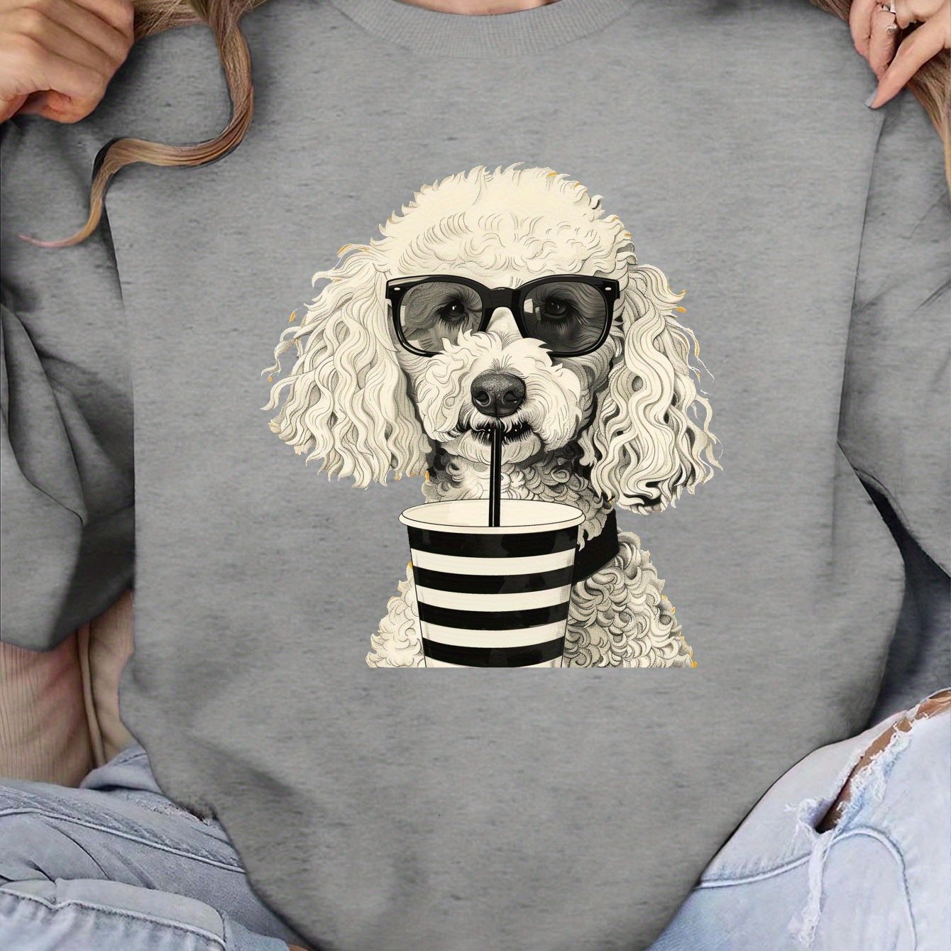 white poodle with sunglasses women's sweatshirts