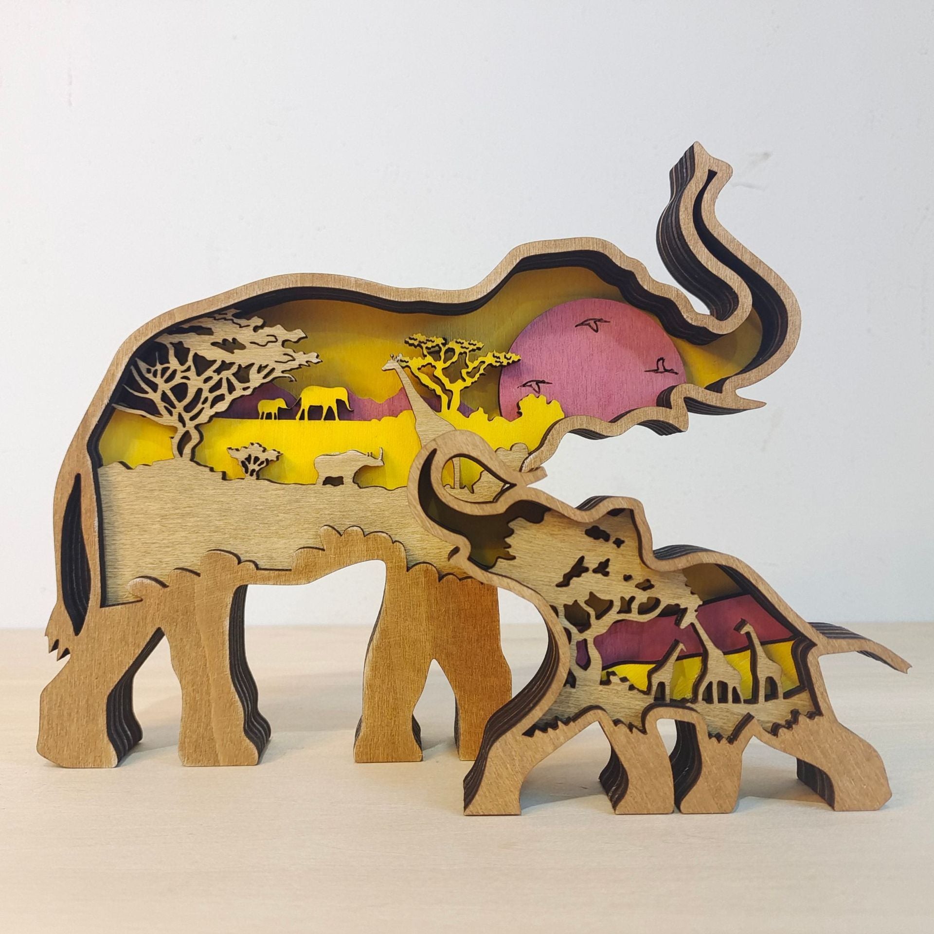 Wooden Elephant Crafts | Creative Mother's Day Home Decoration, Artistic Animal Ornaments Display, Living Room Decoration