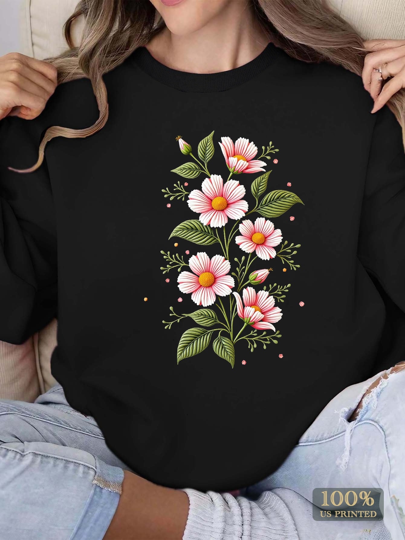Embroidered Floral Design Women'S Plus Size Sweatshirt