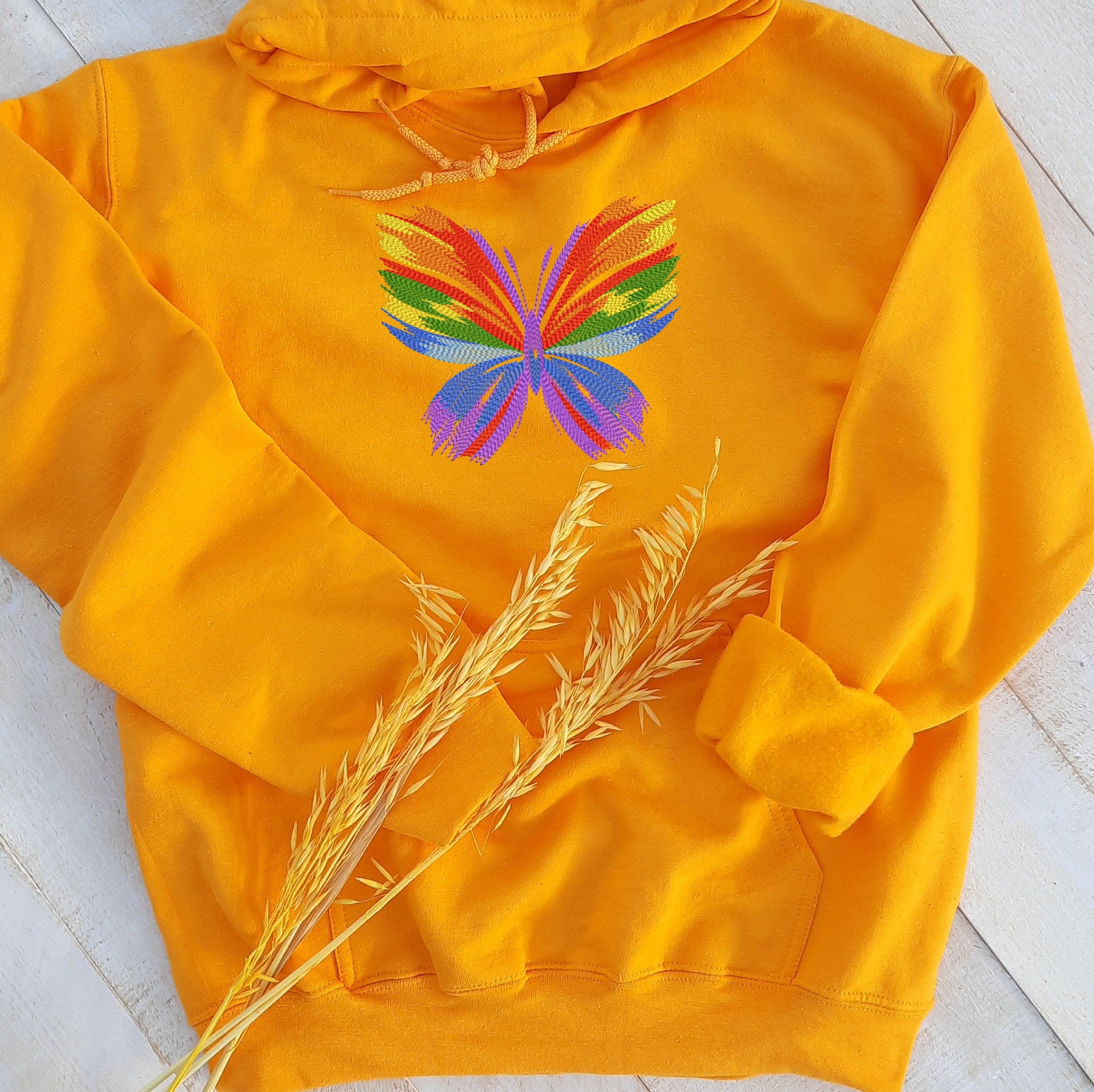 Rainbow Butterfly Embroidered Hoodie, Embroidered Butterfly Hoodie, Butterfly Hooded Sweatshirt Unisex, Butterfly Sweater Gift for Her!