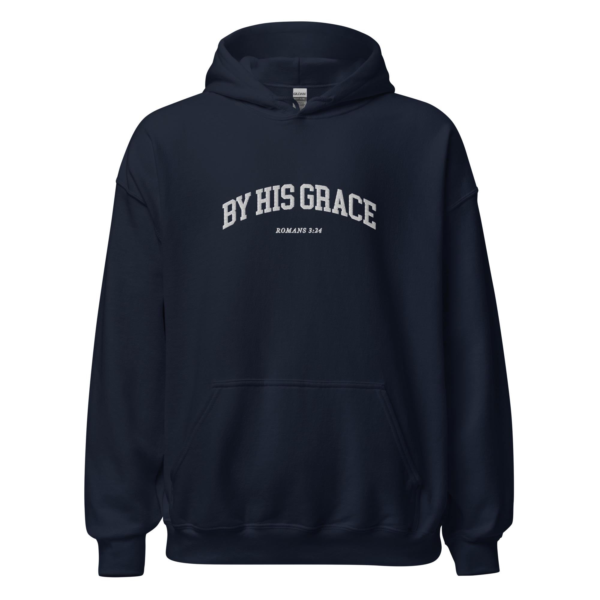 By His Grace | embroidered Christian hoodie vintage, Christian Men Gift, faith streetwear, aesthetic Christian gym apparel