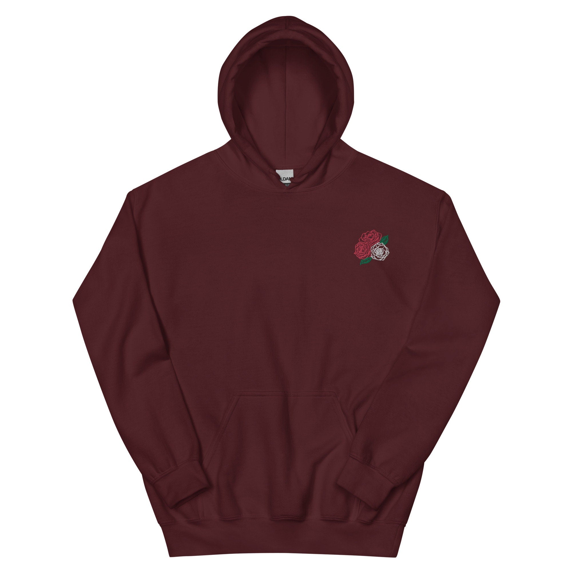 Three Roses Embroidered Unisex Hoodie - Cozy Floral Sweatshirt for Men & Women - Casual Streetwear Gift