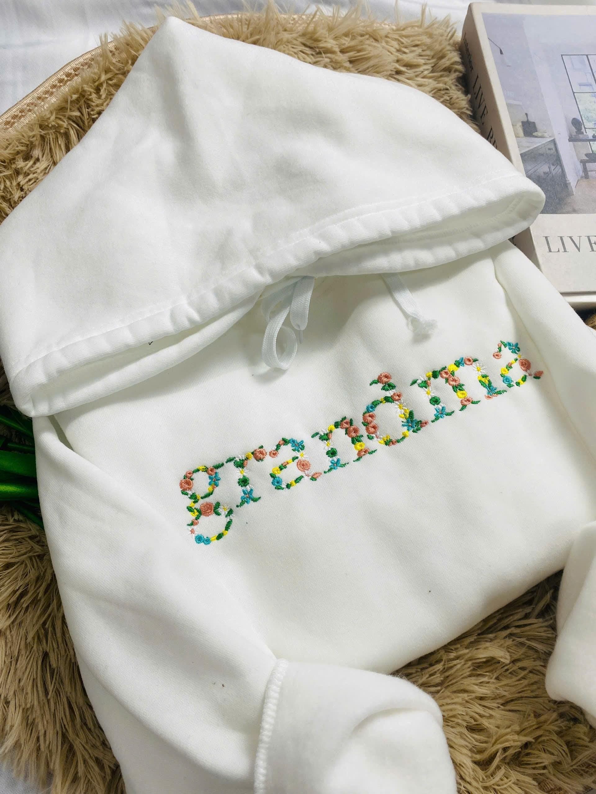 Floral Grandma Embroidered Hoodie β Gift for Grandma, Custom Flower Text Shirt, Nana Sweatshirt, Mother's Day Tee, Granny Present