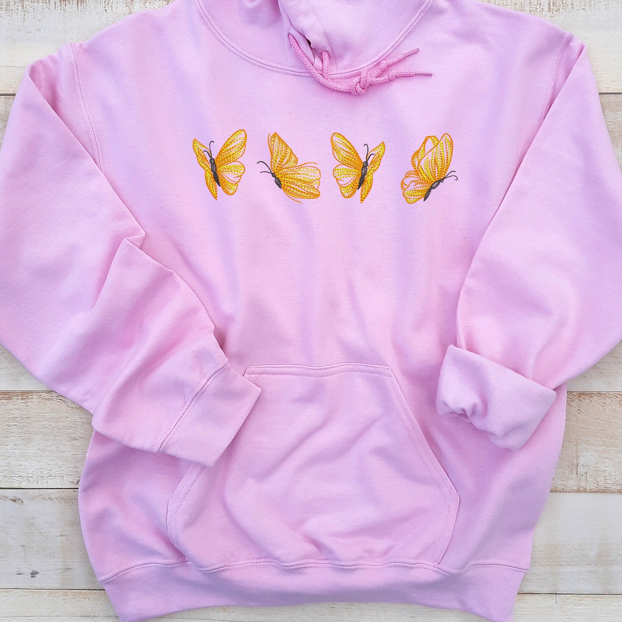 Yellow Butterflies Embroidered Hoodie, Embroidered Butterfly Hoodie, Butterfly Hooded Sweatshirt Unisex, Butterfly Sweater Gift for Her!