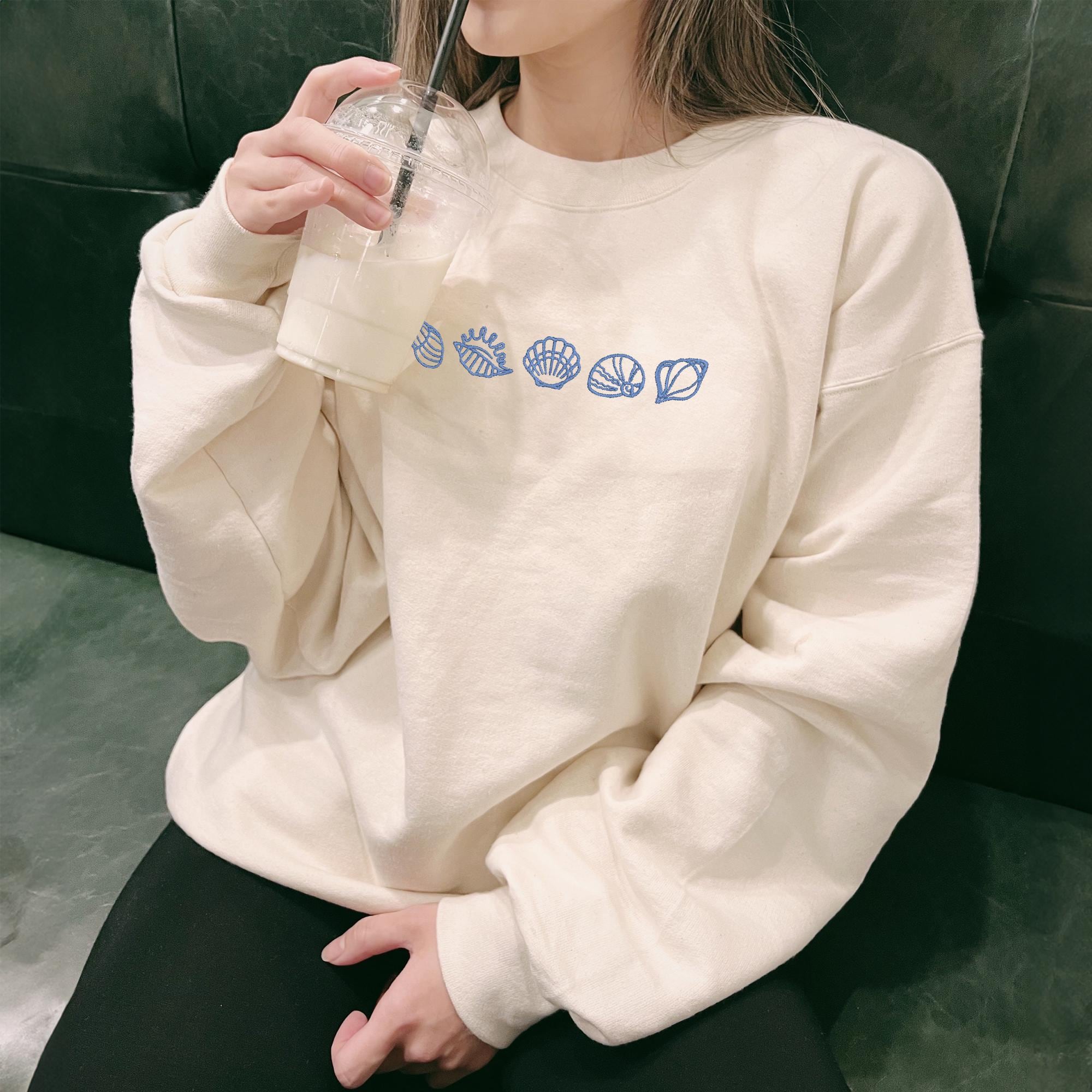 Sea Shells Embroidered Crewneck, Beach Shirt, Ocean Lover Gift, Nautical Hoodie, Coastal Beach Sweatshirt, Seaside Pullover, Sea Animal Tee