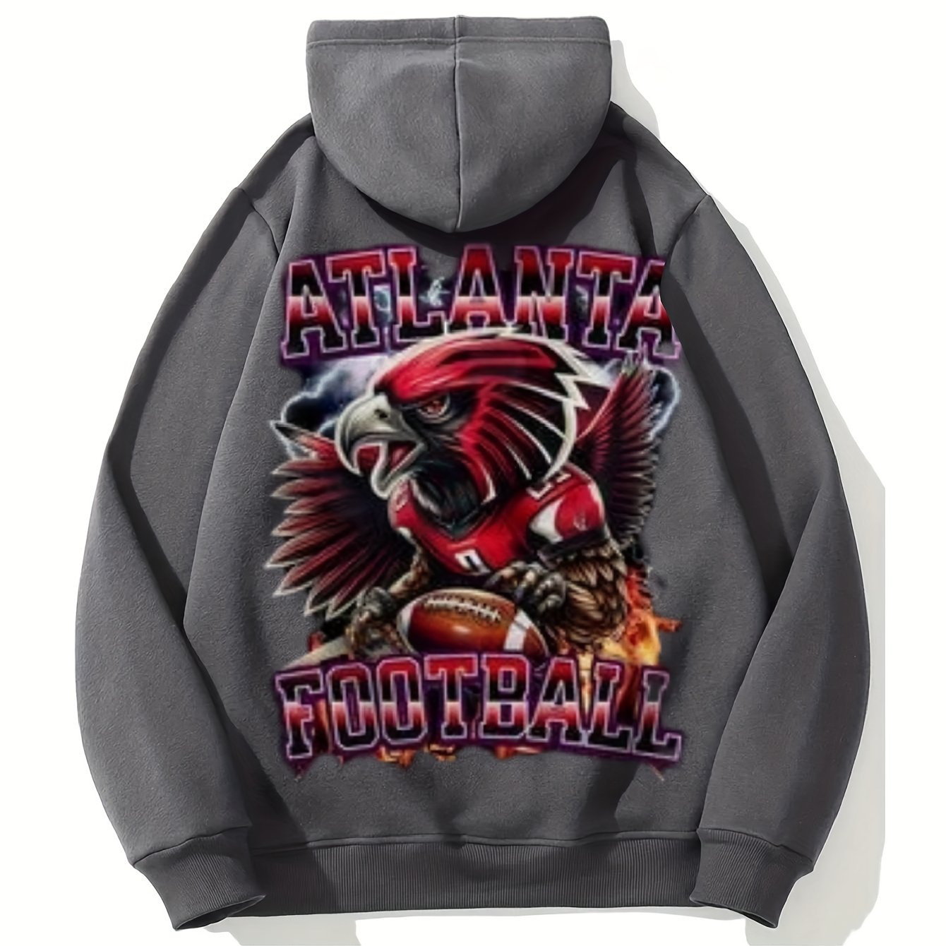 Vintage Football Team Print Hoodie with Kangaroo Pocket - Cotton Blend, Long Sleeve Pullover for Men, Perfect for Fall & Winter Streetwear