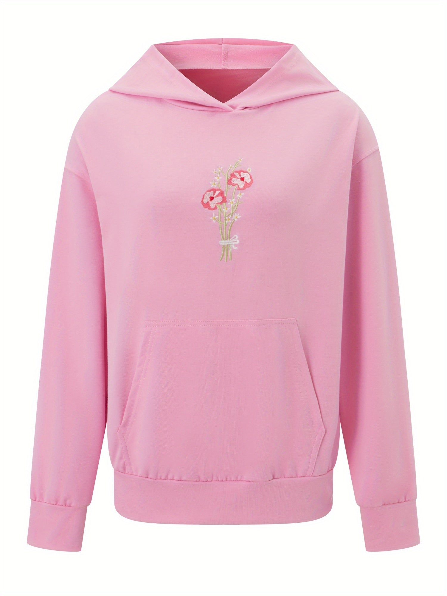 Womens Fashion Hoodies Long Sleeve Floral Letter Embroidery Loose Sweatshirts Streetwear Tops