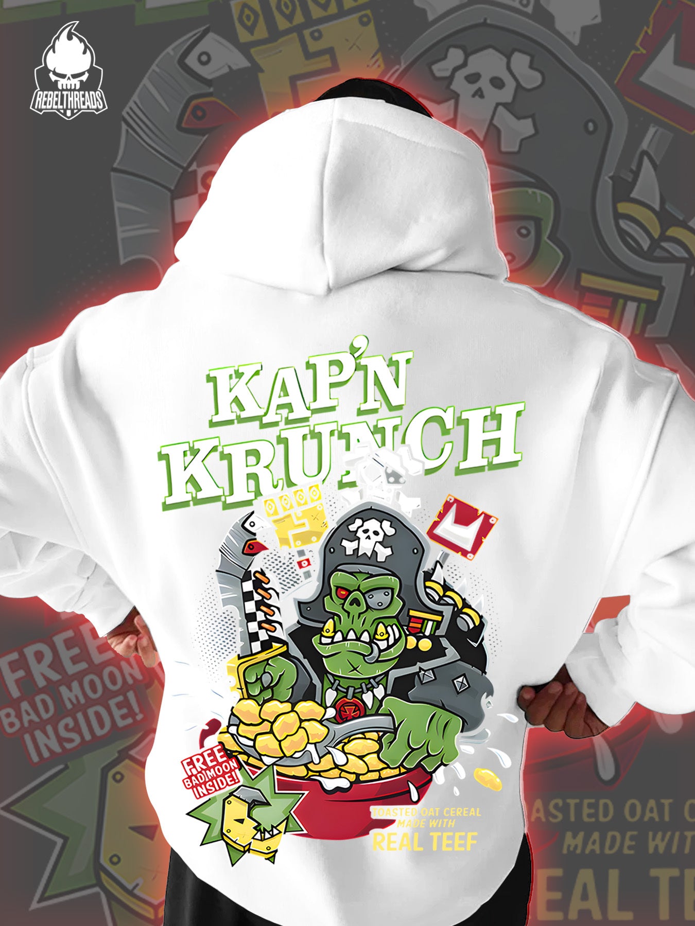 Street Cool KAP'N KRUNCH Pirate Oatmeal 270G Men'S Autumn And Winter Fleece Hoodie with Personalized Trendy Hip-Hop Streetwear And Kangaroo Pocket As a Gift Suitable for Individuals with Personality And Street Culture