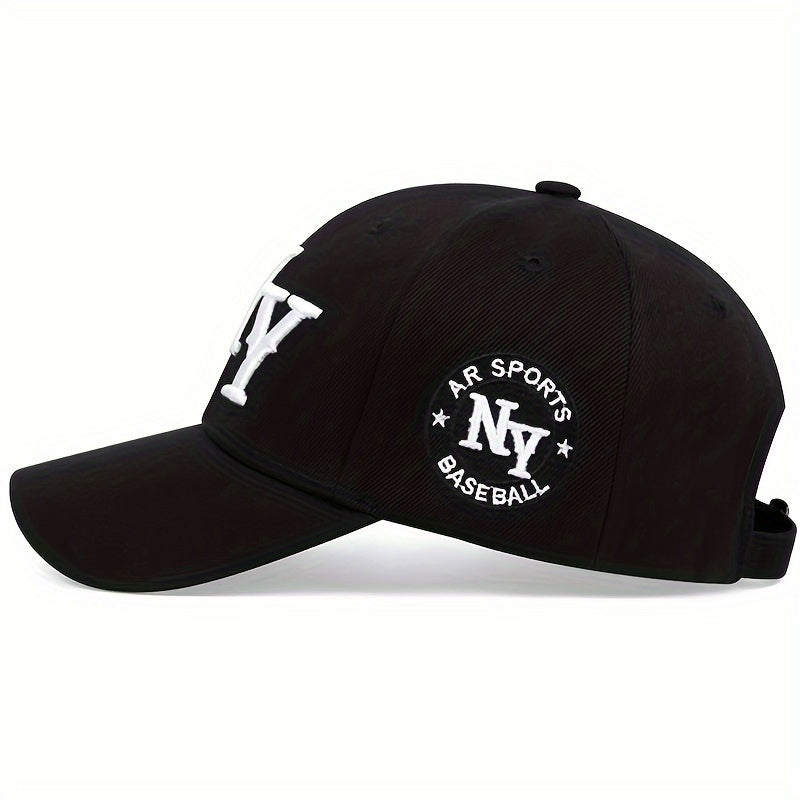 Men'S NY Embroidered Baseball Cap, Adjustable Sun Protection Casual Hat for Spring/Summer, Graphic Outdoor Travel Beach Vacation Cap, Polyester Fiber, Woven, Hand Wash, Buckle Closure