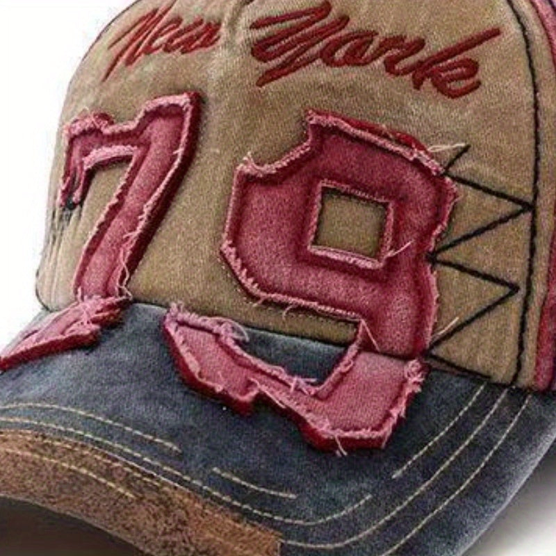 Fashionable Adjustable Peaked Cap | Number 79 Embroidered Color Matching Sun Protection Baseball Cap, Old Personalized Lightweight Sun Hat | Outdoor Leisure Hat for Men and Women