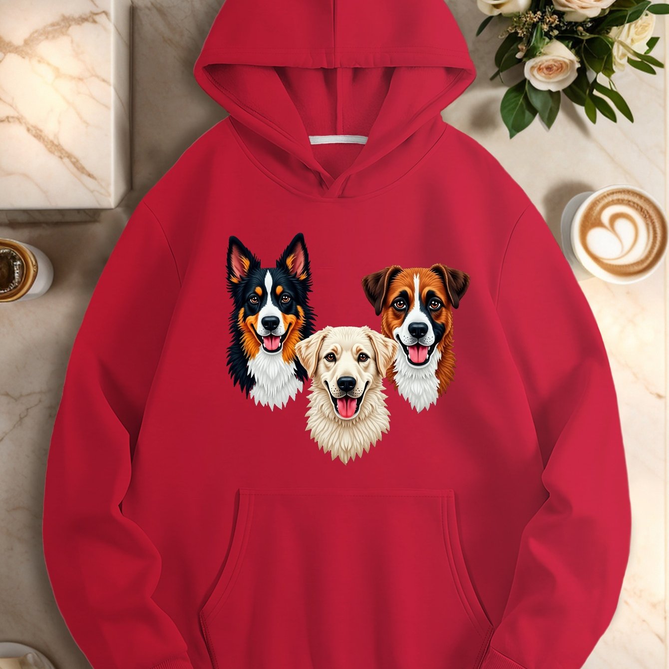 Three Embroidered Dog Faces Women'S Plus Size Casual Hoodies