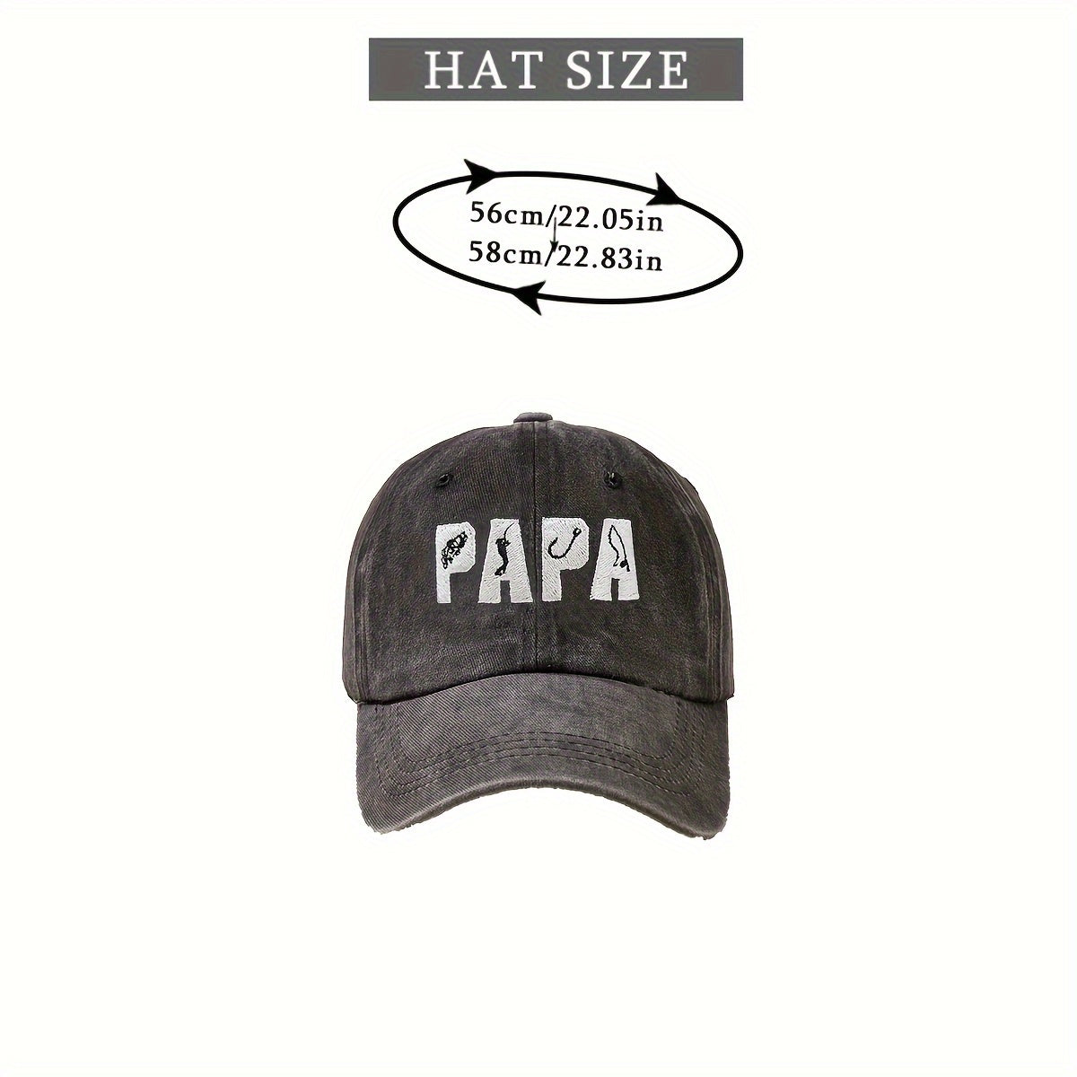 Personalized and Fashionable Men's and Women's Embroidered PAPA Fishing Washable Baseball Cap Outdoor Adjustable Casual Duckbill Cap