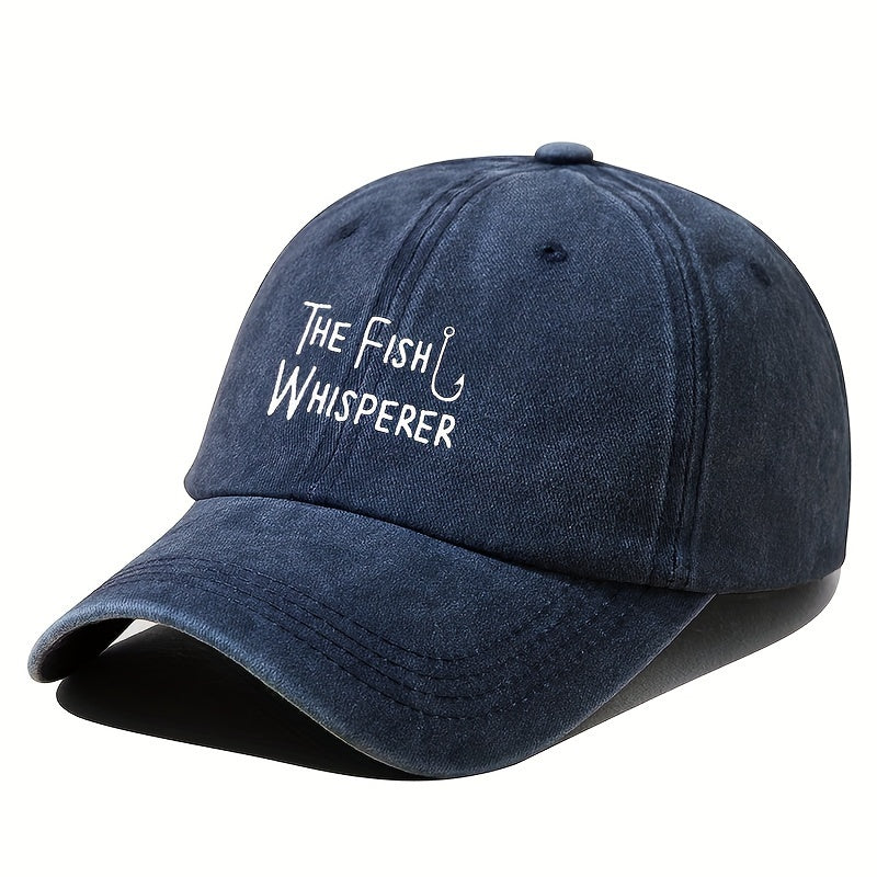The Fish Whisperer Baseball Cap for Men - Casual Polyester Duckbill Cap with Embroidered Lettering, Outdoor Fishing & Travel Compatible, Unisex Adjustable Snapback Hat