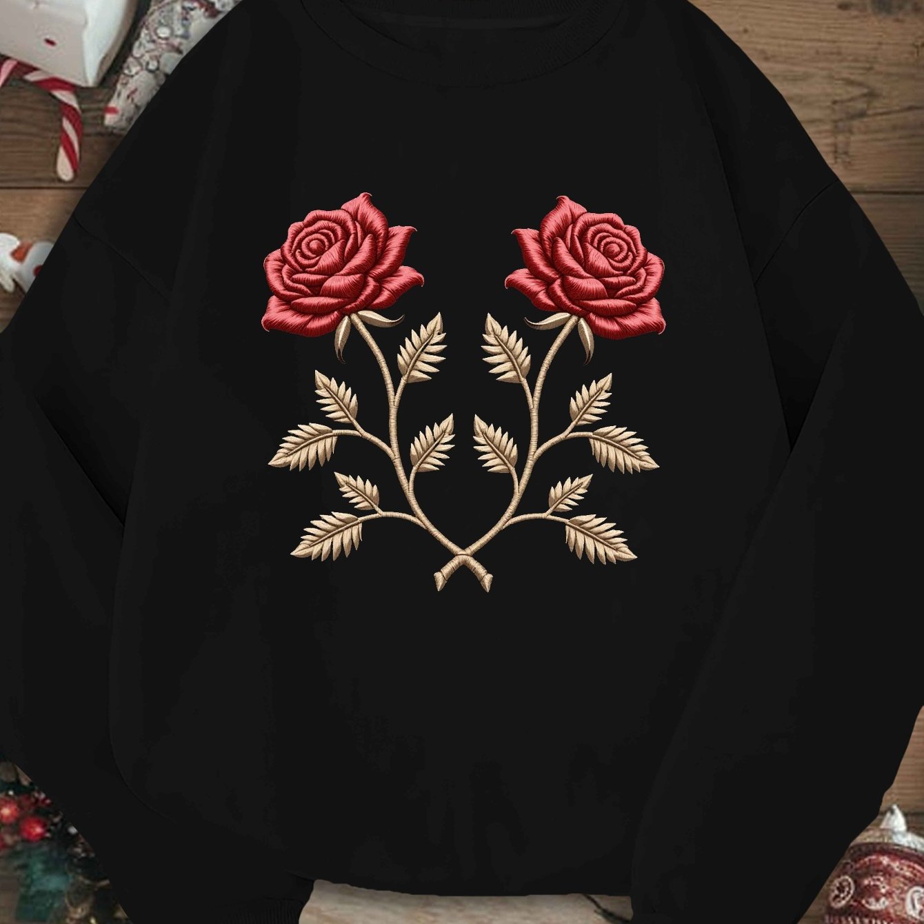 Embroidery Embroidered Pattern with Roses Women'S Plus Size Sweatshirt