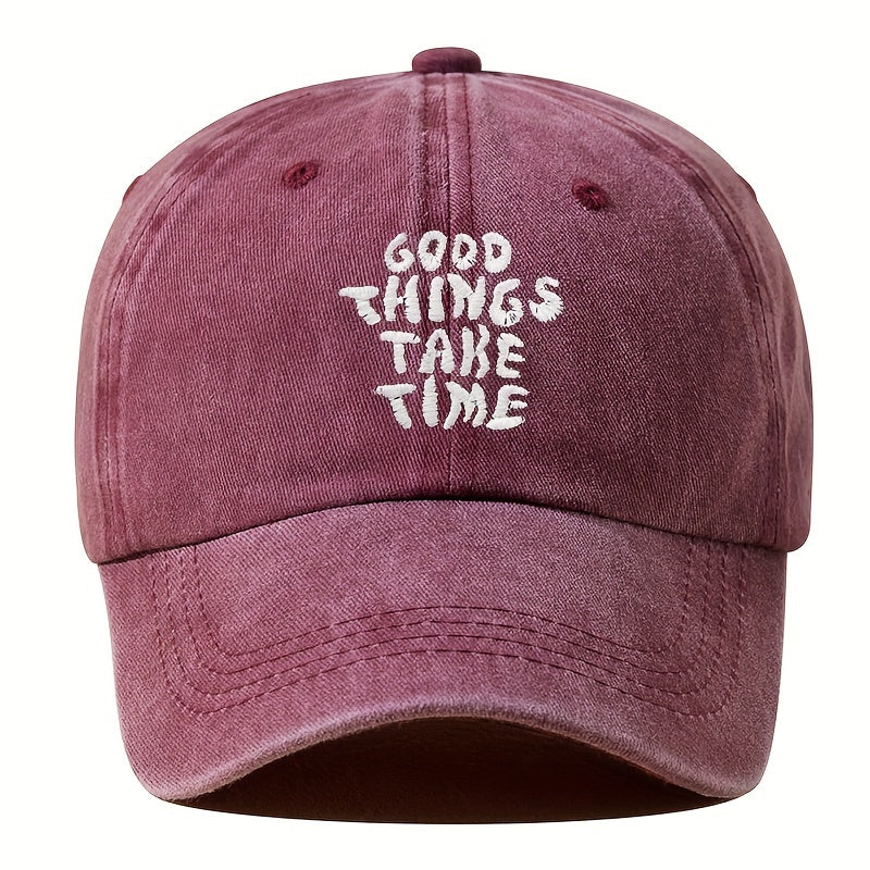 Vintage Washed Embroidered Letter Baseball Cap With Adjustable Peaked Curved Brim For Unisex Outdoor Travel, Camping, Sun Hat, Party, And Hip Hop