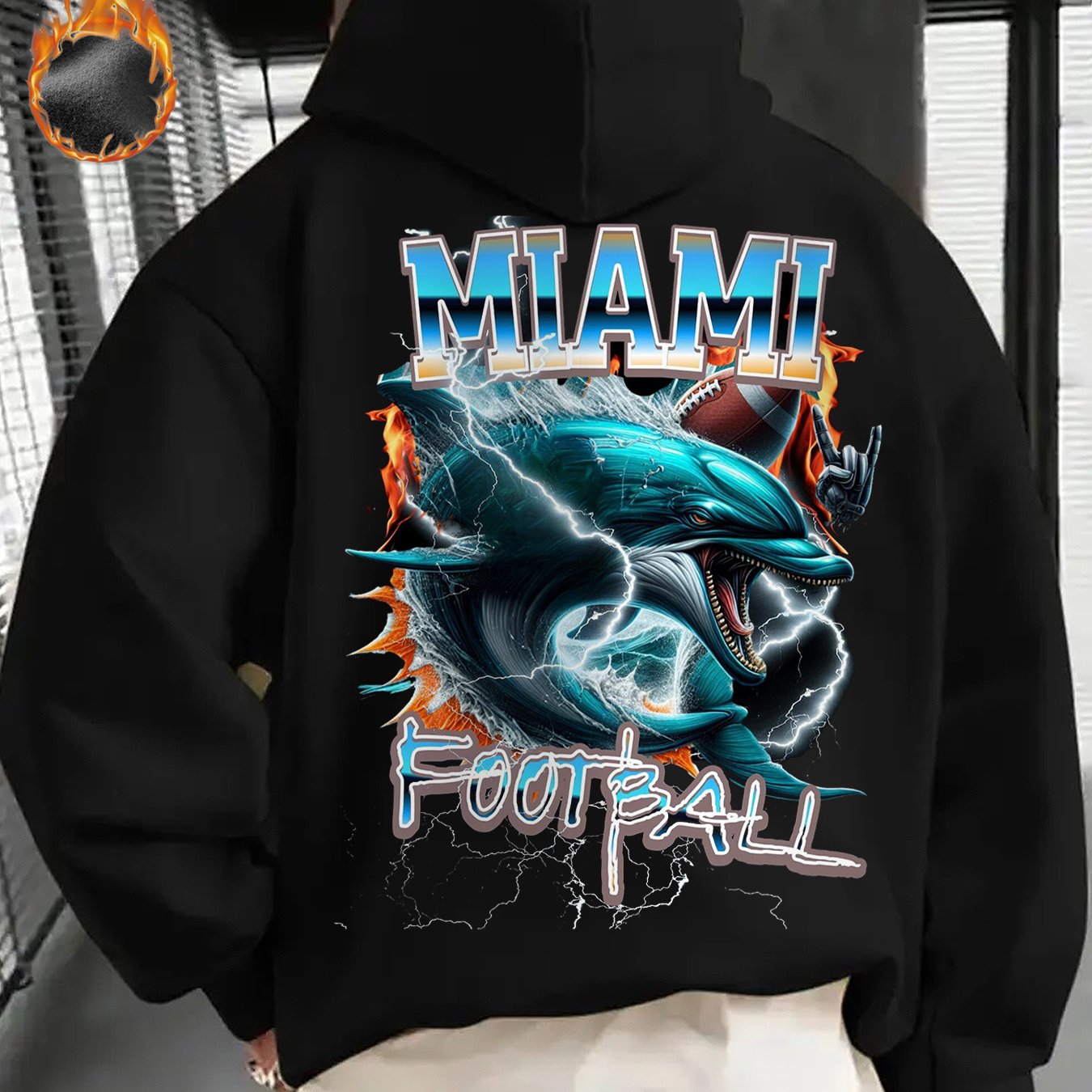 Men's Miami Football Graphic Hoodie - Cozy Fleece Pullover with Bold