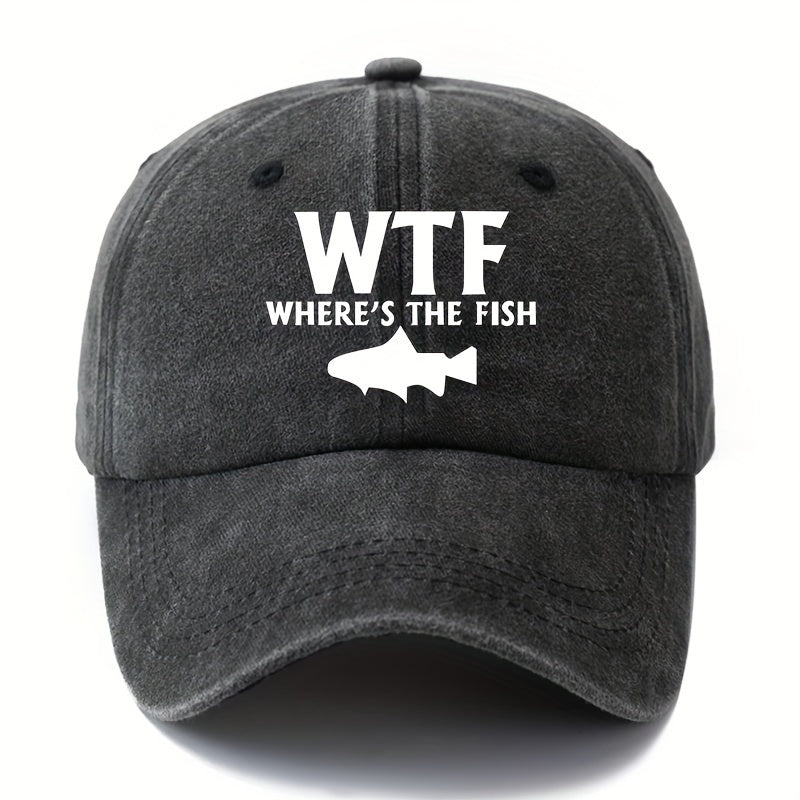 Unisex Embroidered Baseball Cap - WTF Where's The Fish, Polyester, Casual Style for Fishing, Camping, Hip-Hop, Dad Cap, Trucker Hat