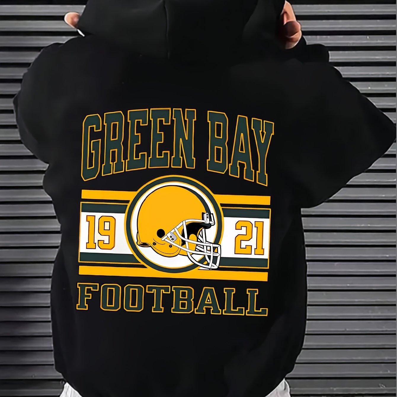 Men's Green Bay Football Graphic Hoodie - 19 & 22 Number Design, 50% Cotton 50% Polyester Blend, Kangaroo Pocket, Regular Fit Casual Pullover for Autumn Winter