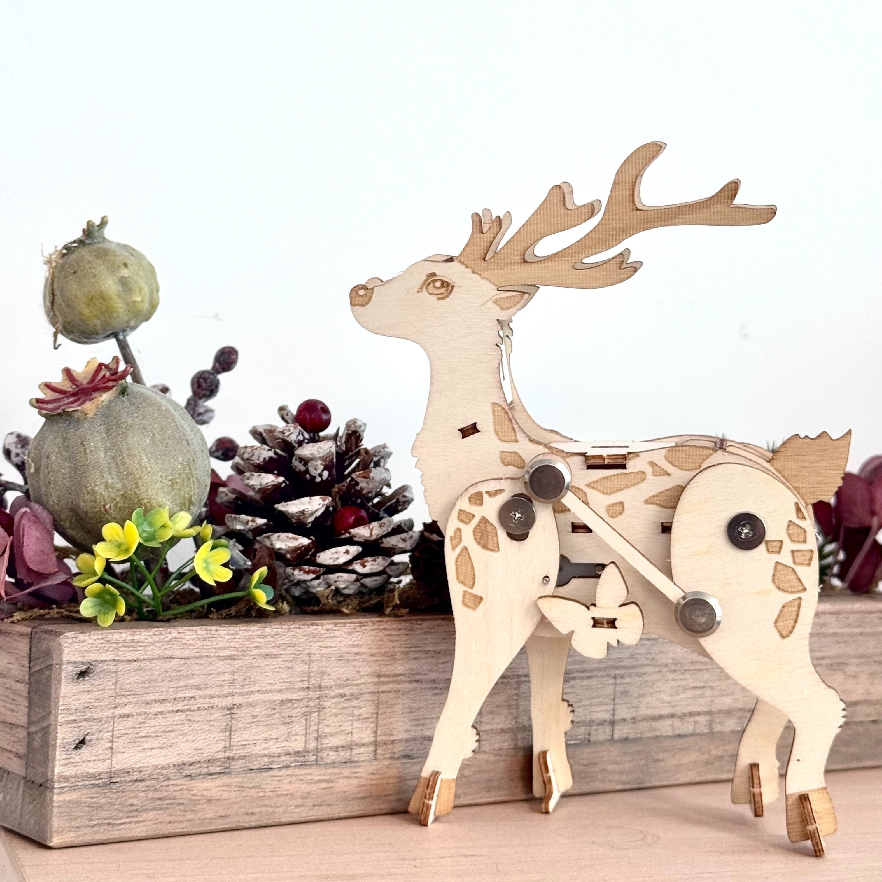 Walking Deer Wooden Three-dimensional Puzzle Toy Mechanical Gear Handmade DIY Puzzle Christmas Gift Desktop Ornaments Decorative Crafts