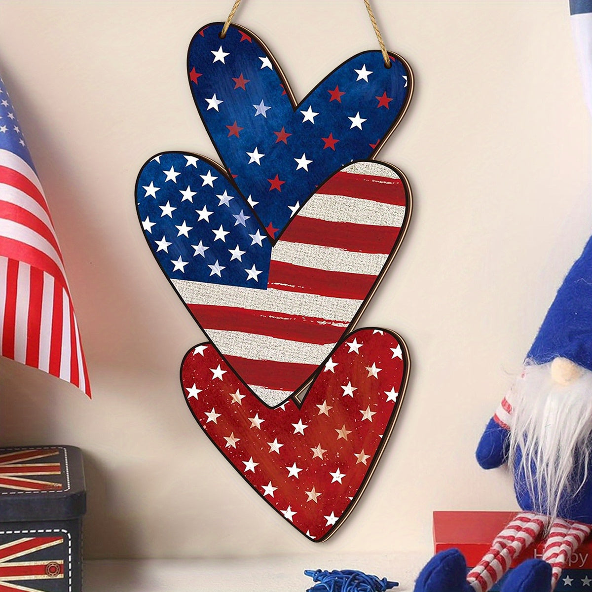 Patriotic Heart-Shaped Wooden Wall Decor - American Flag Design for July 4th, Father'S Day, Independence Day & Graduation Season - Versatile Hanging Ornament for Farmhouse Galler