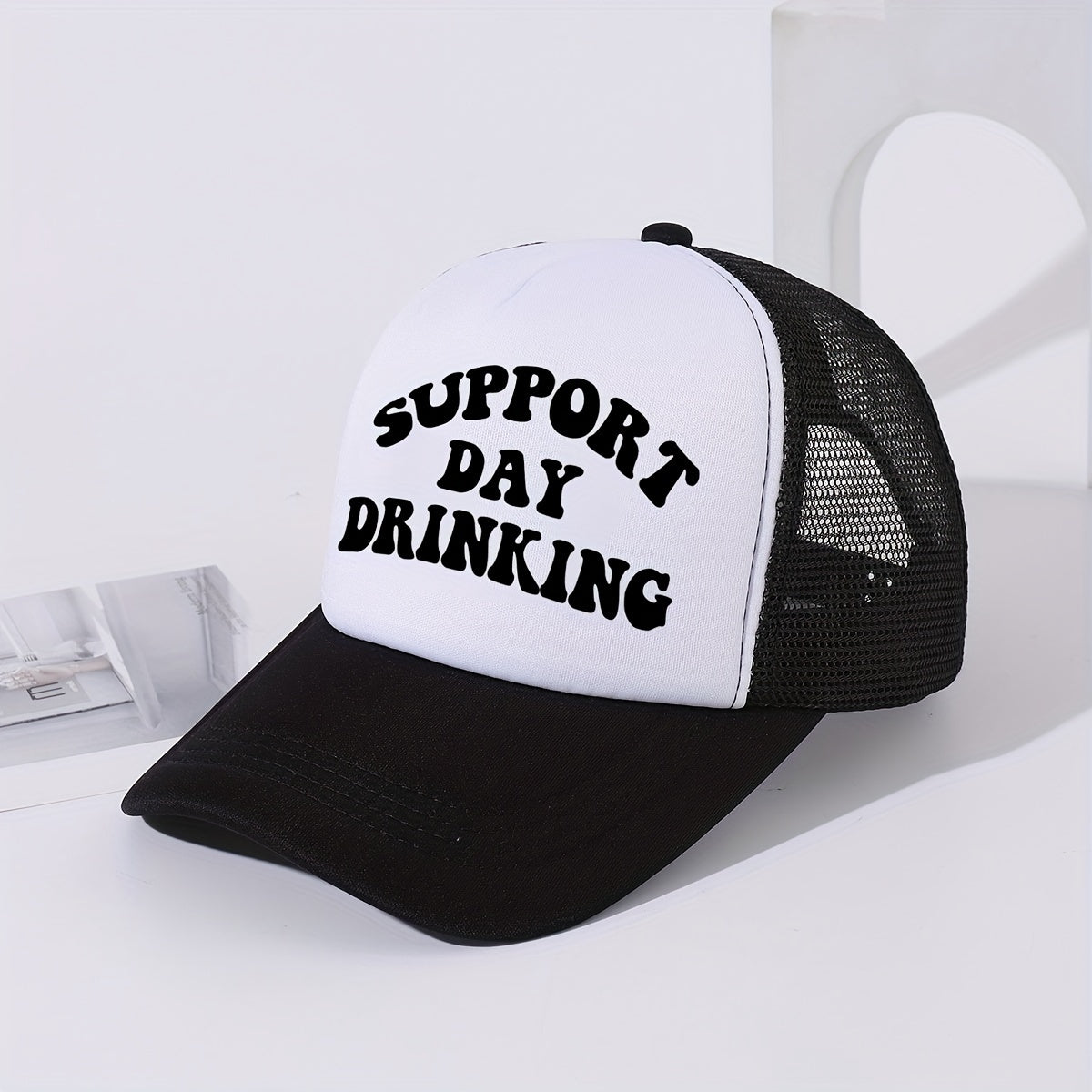 1pc Breathable Mesh Unisex Versatile Snapback Cap, Adjustable Letters Print Trucker Hat for Men Women