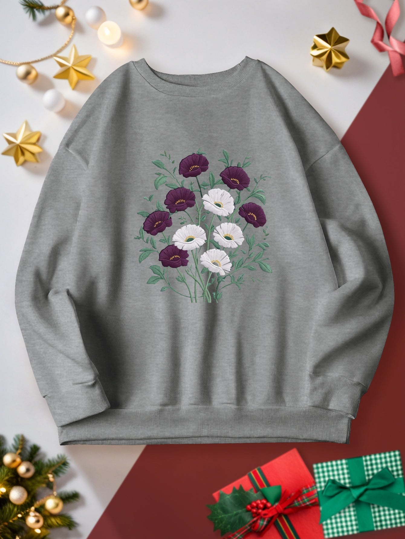 teediy Embroidered floral design women's sweatshirts