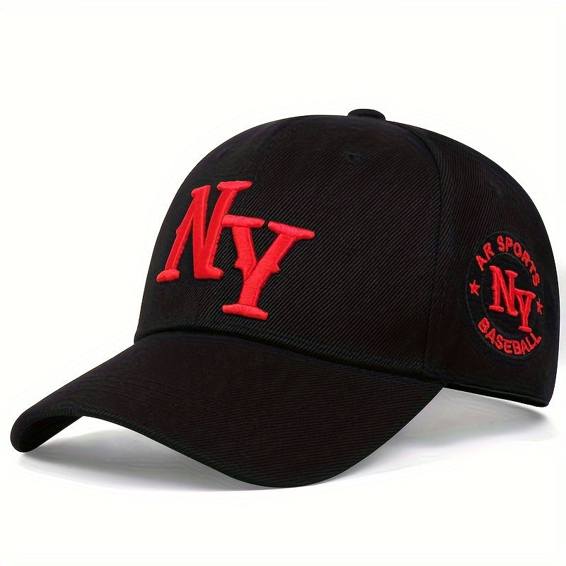 Men'S NY Embroidered Baseball Cap, Adjustable Sun Protection Casual Hat for Spring/Summer, Graphic Outdoor Travel Beach Vacation Cap, Polyester Fiber, Woven, Hand Wash, Buckle Closure