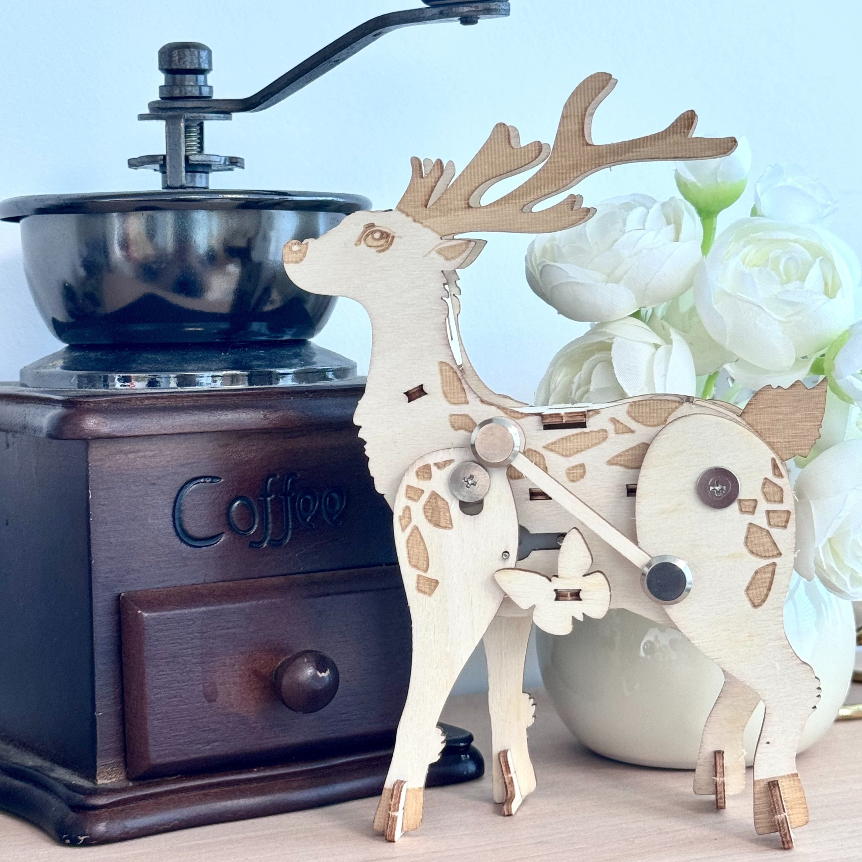 Walking Deer Wooden Three-dimensional Puzzle Toy Mechanical Gear Handmade DIY Puzzle Christmas Gift Desktop Ornaments Decorative Crafts