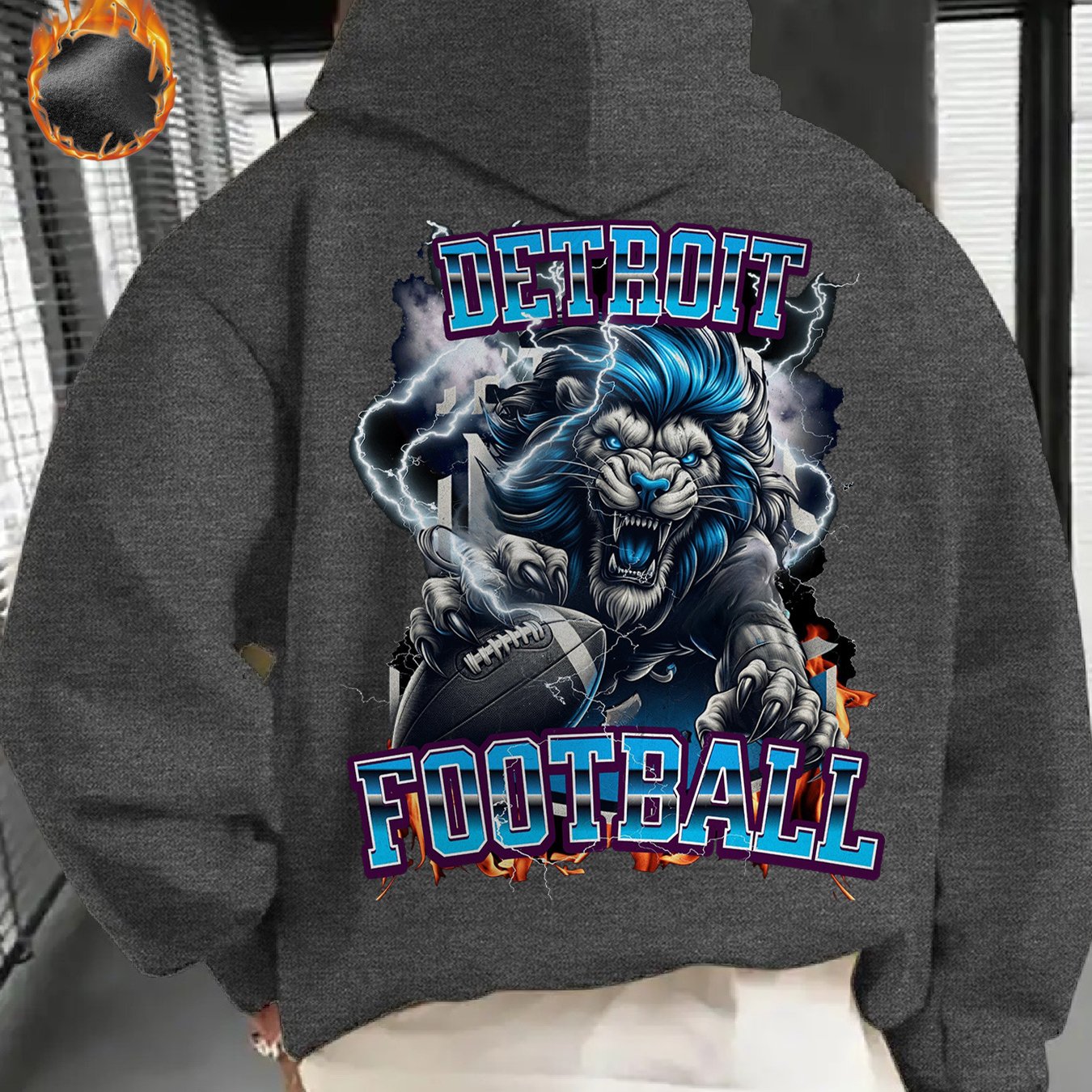 Mens Winter Clothes, Mens Gifts, Detroit Football Game Day Outfit, Features a Bold Design of The Football Logo, This Casual Hoodie Is Perfect for Football Enthusiasts, Offering Thick Warmth Ideal for Winter Wear, Equipped wit