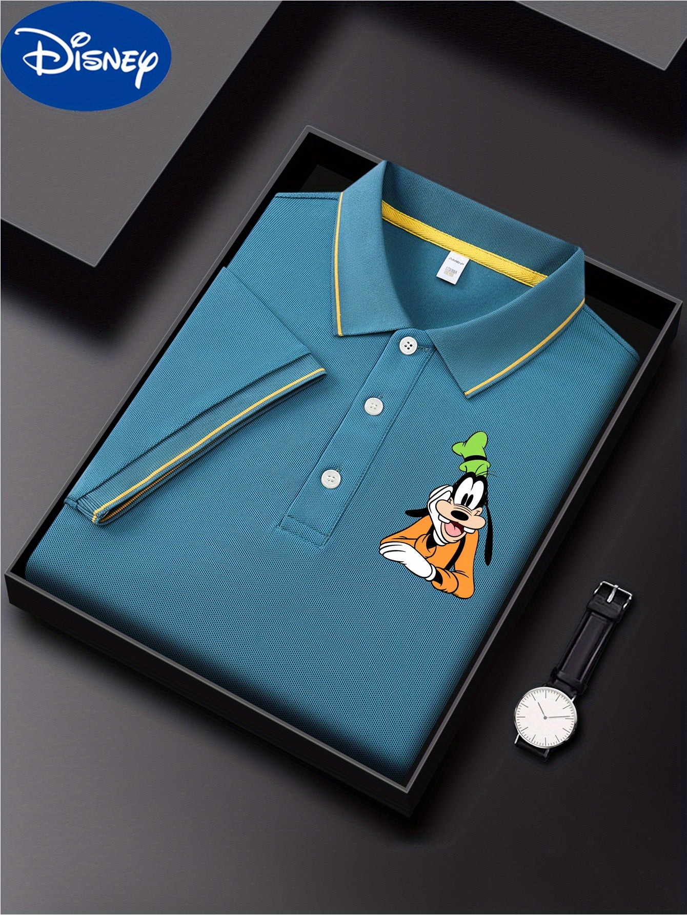 Disney Men's Classic Shirt with Goofy Dog Print - Lightweight Quick-Dry Breathable Polyester, Short Sleeve Collar, Business Casual Style, Summer Comfort, Display Gift Box - Perfect Father's Day Gift for Husband, Casual Comfor