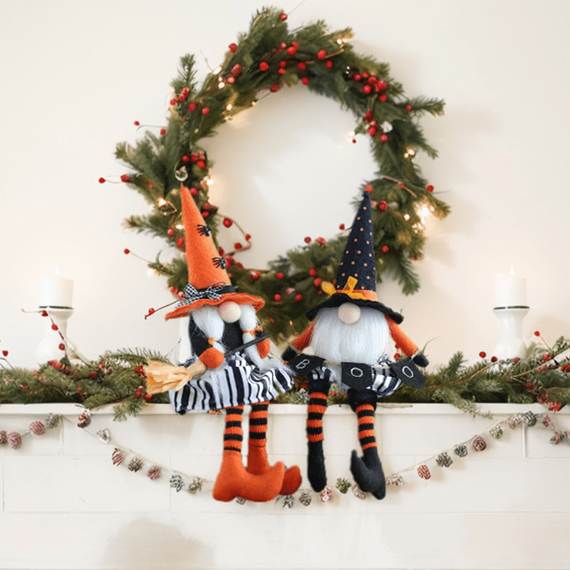 Fast Arrival 2PCS Halloween Orange Pumpkin Gnome Scandinavian Tomte Swedish Gnomes Christmas Decoration Hanging Christmas Tree Gift Plush Handmade Home Farmhouse Kitchen Tiered Tray Decoration Halloween Gnome