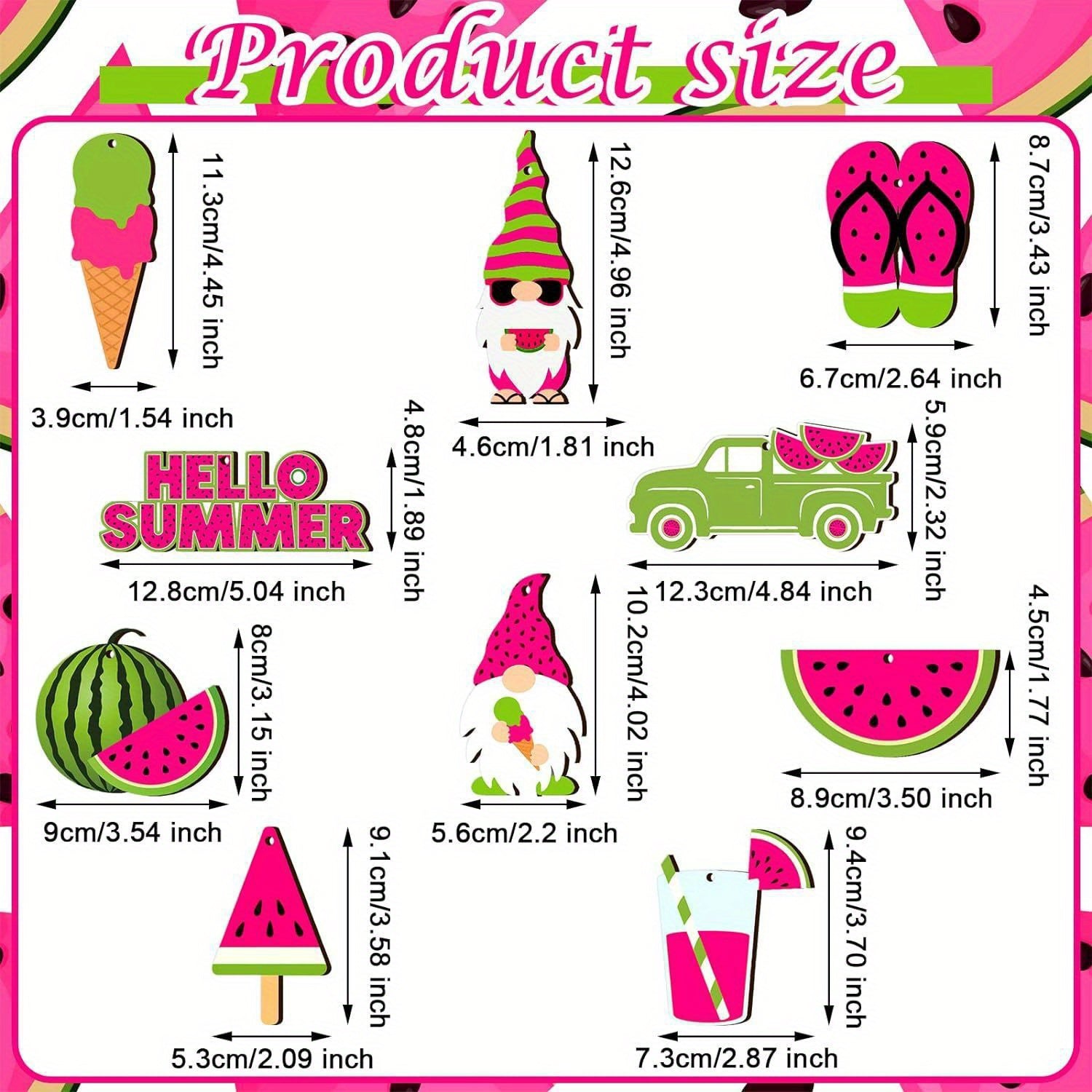 Summer Watermelon Gnome Ice Cream Wooden Ornaments, Watermelon Ice Cream Summer Tree Decorations, Home Hawaiian Holiday Party Decorations